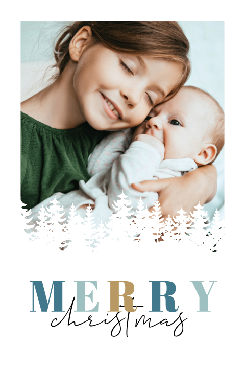 Lieve kerstkaart met foto en kerstbomen