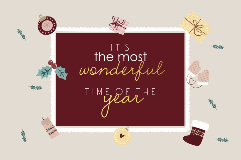 Kerstkaart met foliedruk en kader met kerstige illustraties