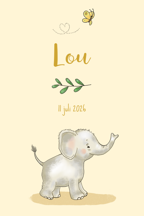 Lief geboortekaartje met illustratie van een olifantje