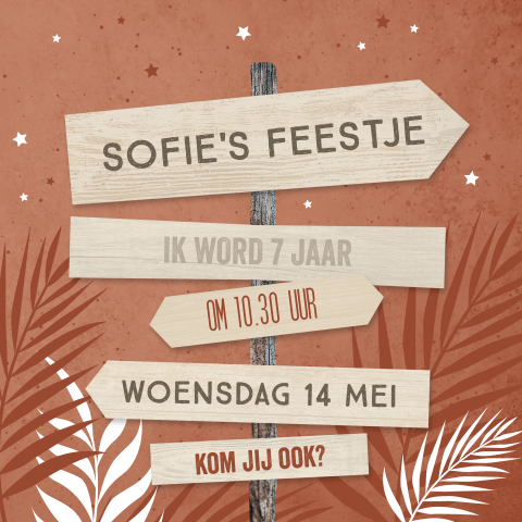 Hippe uitnodigingskaart voor kinderfeestje met strandpaal en trendy kleur