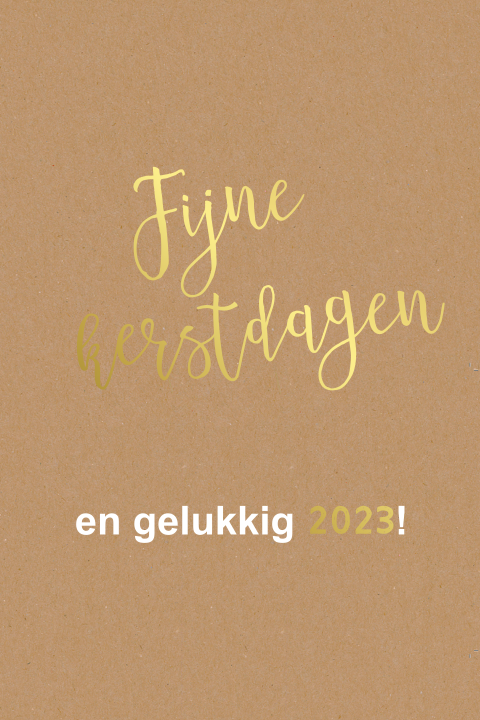 Kerstkaart met kraftlook en tekst in goudfolie - zelf ontwerpen