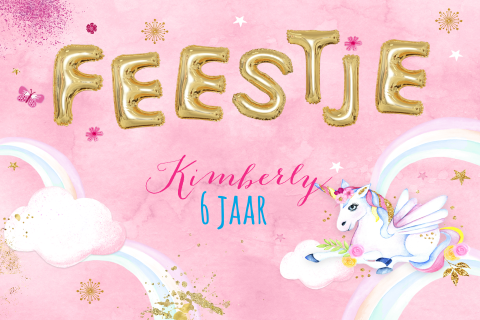 Hippe verjaardagsuitnodiging feestje met eenhoorn