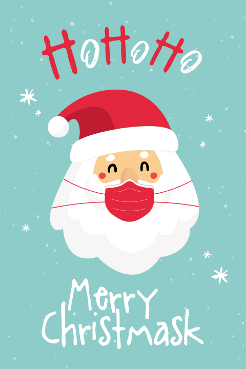 Originele kerstkaart met illustratie kerstman met mondkapje