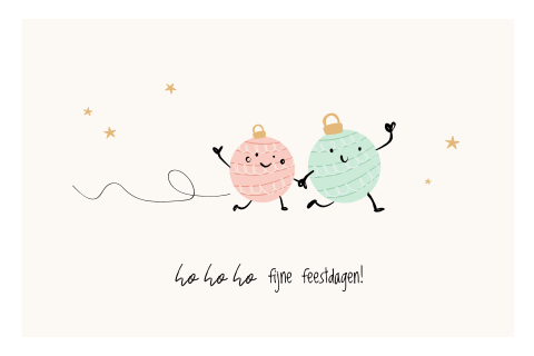 Originele kerstkaart met gekleurde kerstballen en sterretjes