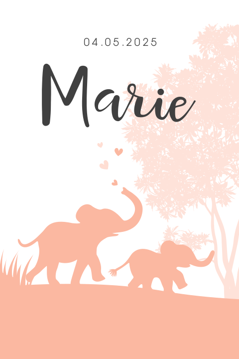 Schattig babykaartje voor een zusje met olifantjes en boom