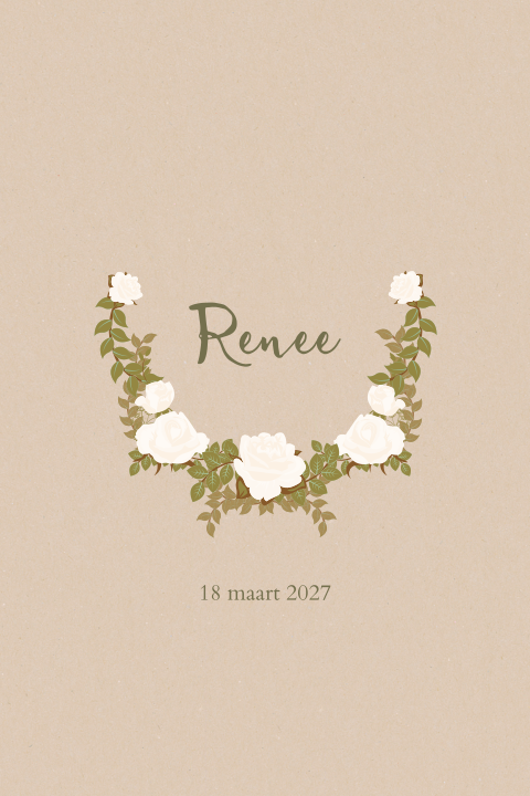 Romantisch geboortekaartje unisex met bloemenkrans