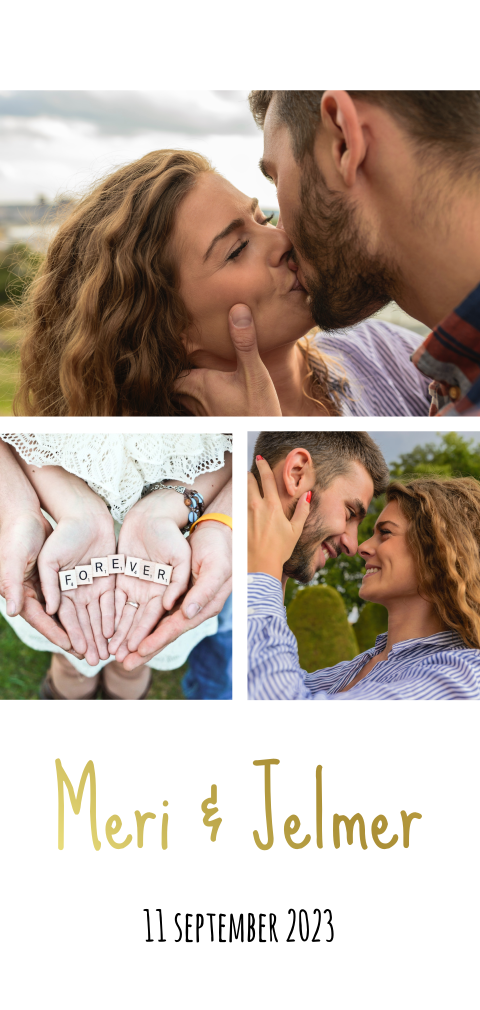 Goudfolie huwelijks uitnodiging zelf maken met foto's