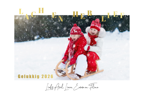 Hippe kerstkaart met foto, goudfolie en ronde hoeken