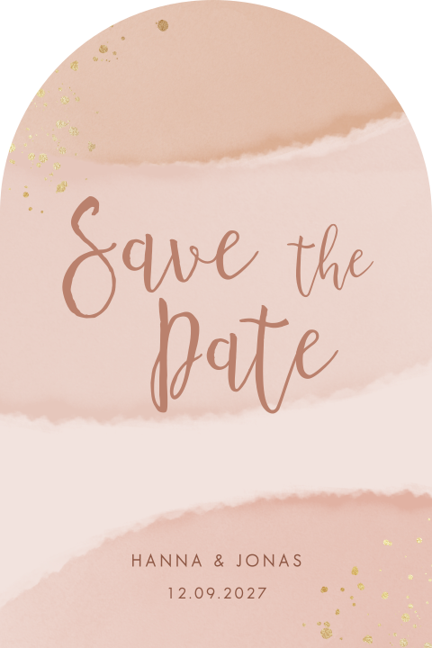 Save the date kaart met waterverf achtergrond en gouden verfspetters