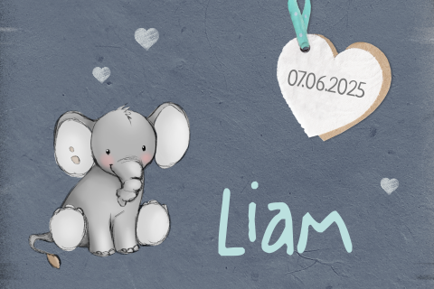 Schattig geboortekaartje met olifantje en hartjes