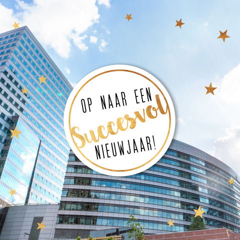 Stijlvolle zakelijke kerstkaart met foto en goudlook sterretjes