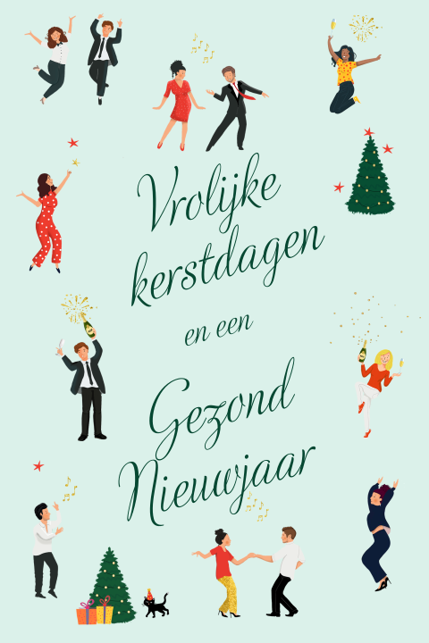 Vrolijke kerstkaart met dansende poppetjes