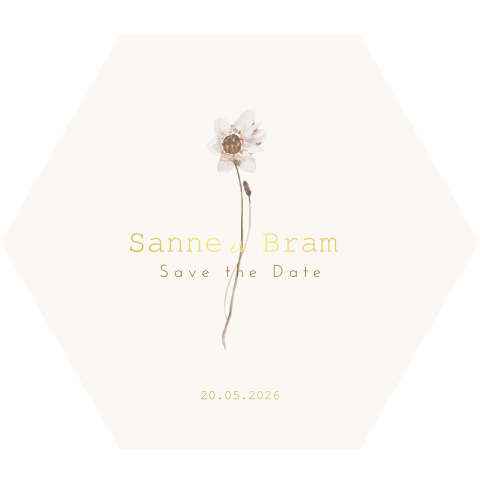 Originele save the date kaart met bloem en goudfolie
