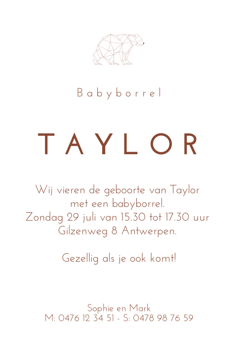Babyborrelkaartje met geometrische beer