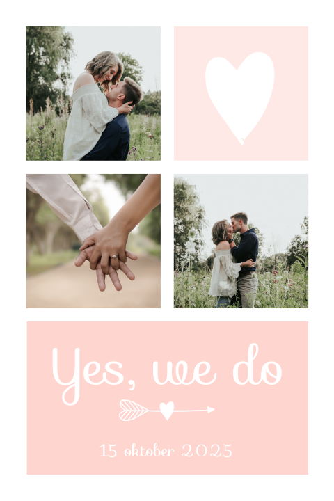 Moderne trouwkaart met foto's en hart