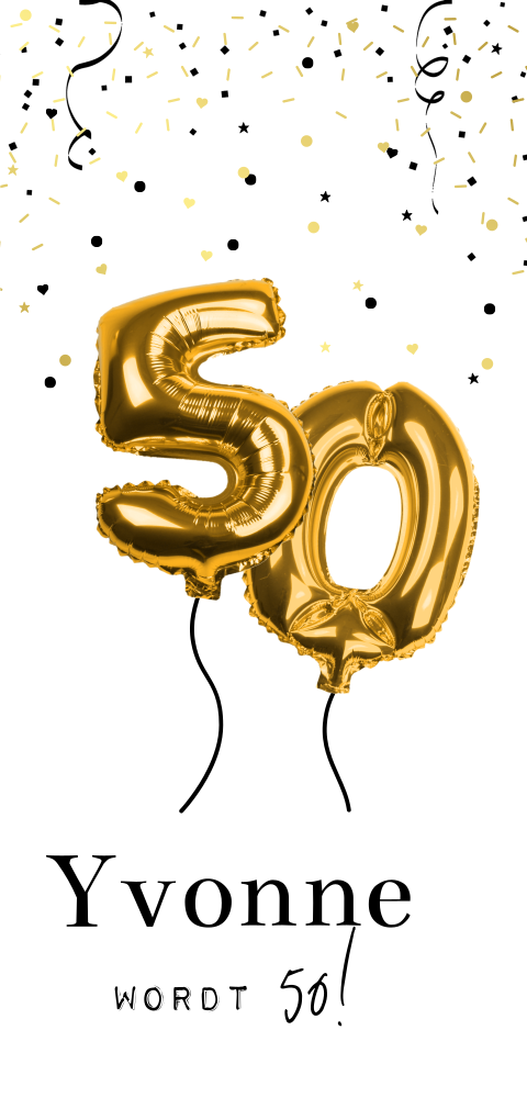 Feestelijke verjaardagsuitnodiging 50 jaar met gouden ballonnen