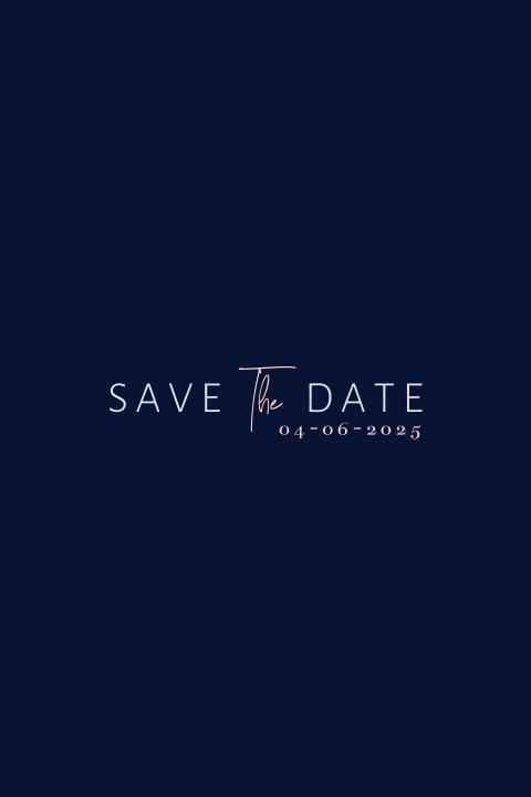 Save the Date kaart donkerblauwe achtergrond en holografische letters