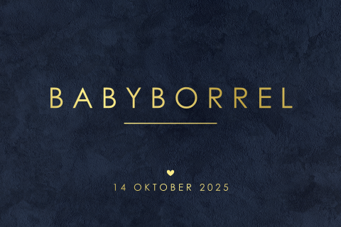 Chique babyborrelkaartje in donkerblauwe velvet look en goudfolie