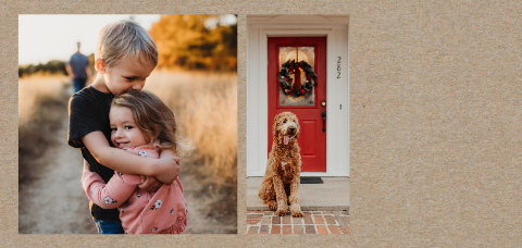 Kraft-look panorama-kerstkaart met twee foto's