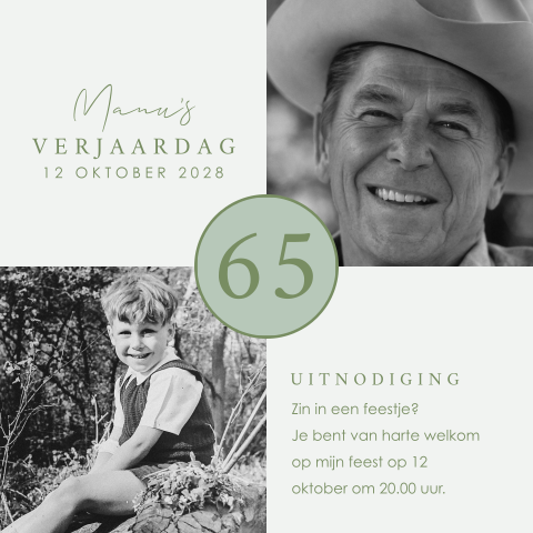 Verjaardagsuitnodiging met mintgroen en twee foto's