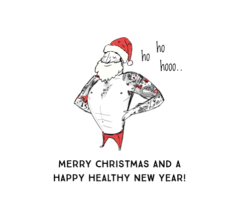 Zakelijke kerstkaart met een illustratie van een stoere kerstman