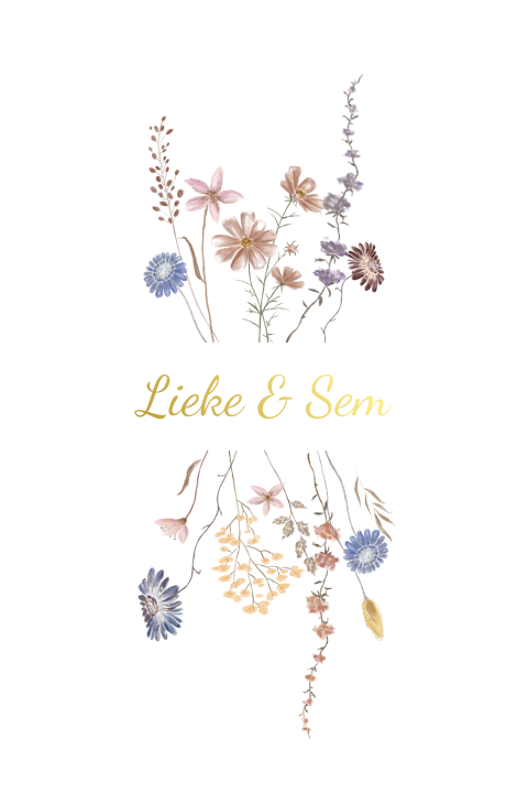 Botanische trouwkaart met veldbloemen en foliedruk