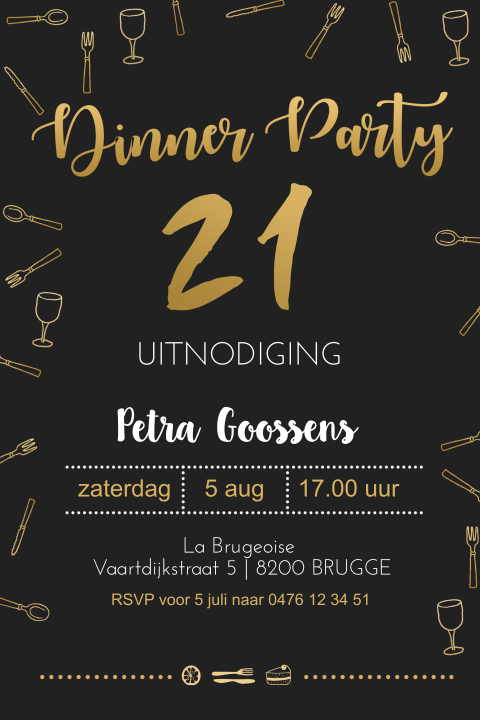 Hippe uitnodiging dinner party 21 jaar