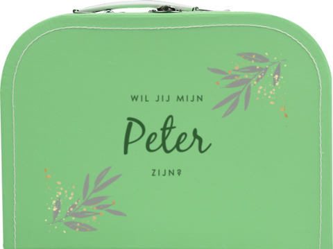 Mintgroen koffertje met gebladerte en gouden spetters