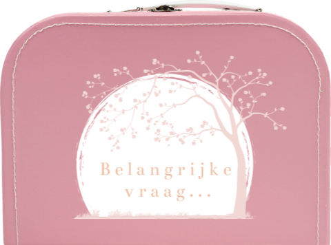 Lieflijk roze koffertje met een roze bloesemboom op een witte achtergrond