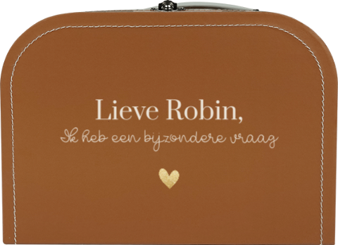 Klein koffertje met minimalistisch design en een gouden hartje