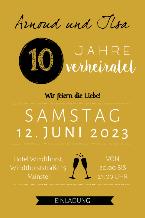 Einladung Rosenhochzeit in Schwarz und Ocker