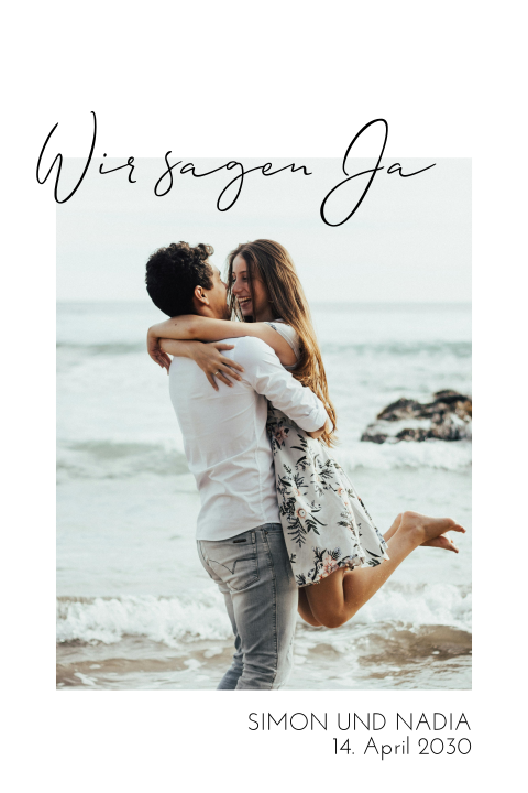 Polaroid-Hochzeitskarte mit "Wir sagen Ja"