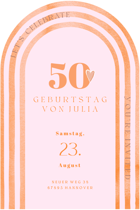 Stilvolle Einladung zum 50. Geburtstag in Bogenform mit Streifen