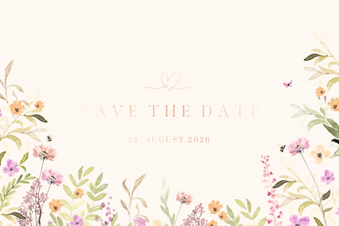 Save the Date Karte mit Wildblumen und Roségoldfolie