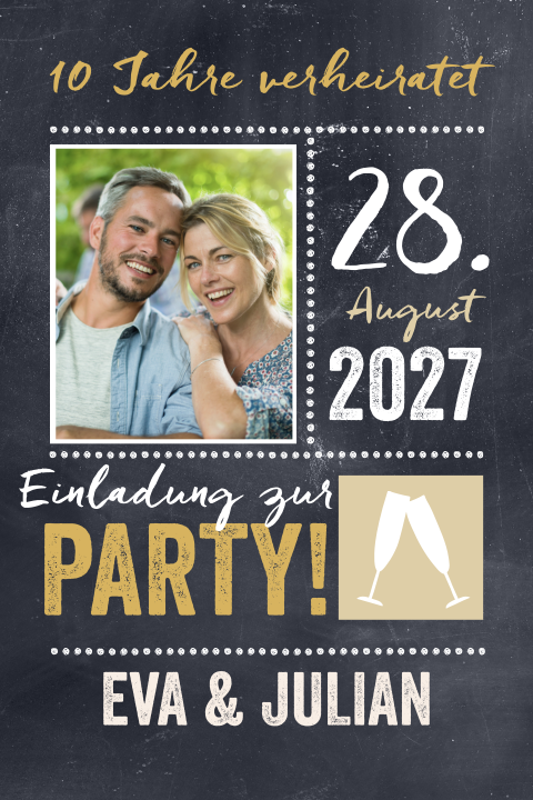 Einladungskarte zur Rosenhochzeit mit Sektgläsern und eigenem Foto