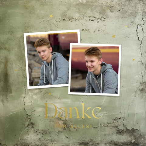 Dankeskarte zur Jugendweihe mit Fotos auf strukturiertem Hintergrund