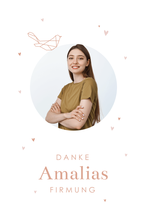Dankeskarte Firmung mit geometrischen Tieren und rundem Foto