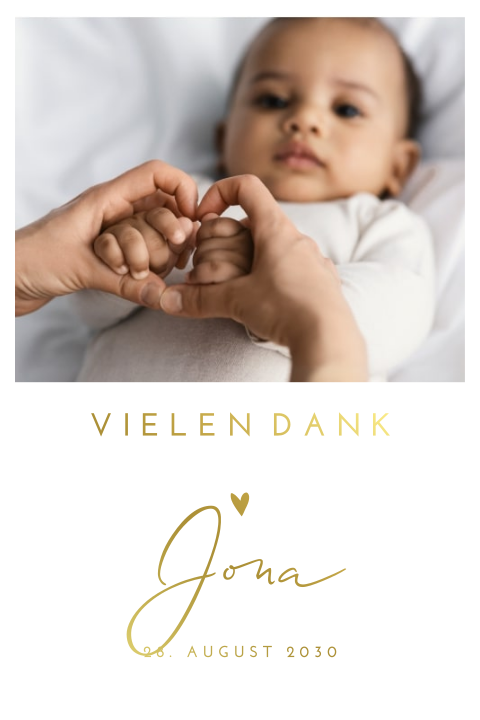 Moderne Danksagungskarte Geburt mit Foto und Goldfolie