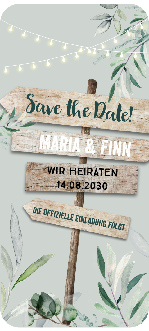 Digitale Save the Date Karte – Mit Lichterkette & Naturmotiv