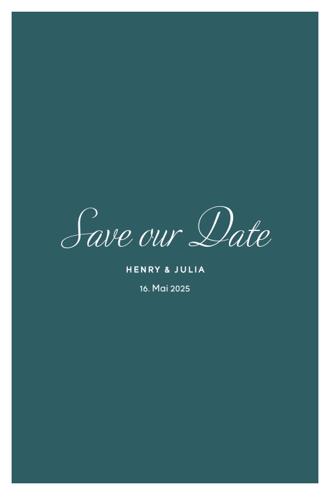 Moderne Save the Date Karte in petrol und weißem Rahmen