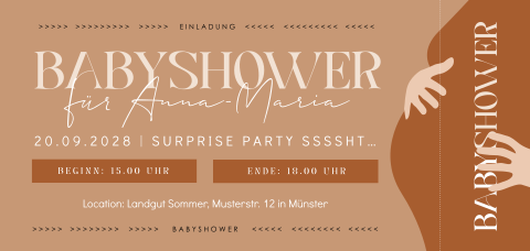 Einladung zur Babyshower im Ticketstil mit schwangerem Bauch