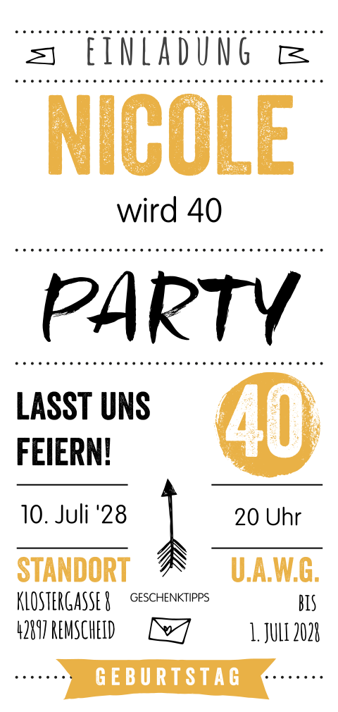 Einladung zum 40. mit allen Infos auf einem Blick