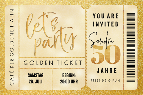 Originelle Geburtstagseinladung zum 50 in Ticketform