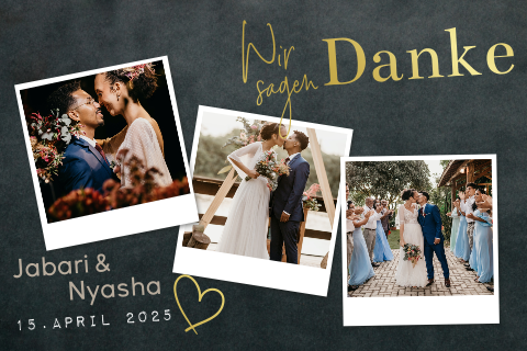 Moderne Danksagung Hochzeit mit Polaroid, Goldfolie und Herz