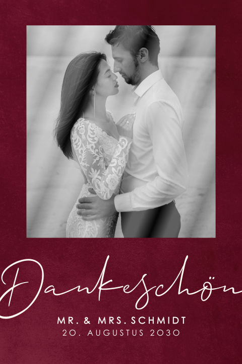 Dankeskarte Hochzeit mit runde Ecken in Trendfarbe Cherry Coded