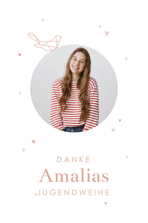 Dankeskarte Jungendweihe mit geometrischen Tieren und rundem Foto