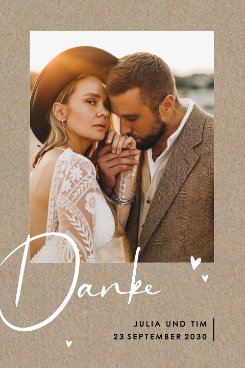 Dankeskarte Hochzeit Klappkarte echtes Kraftpapier mit Foto