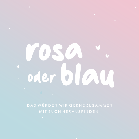Bunte Einladung zur Gender Reveal Party mit Herzen