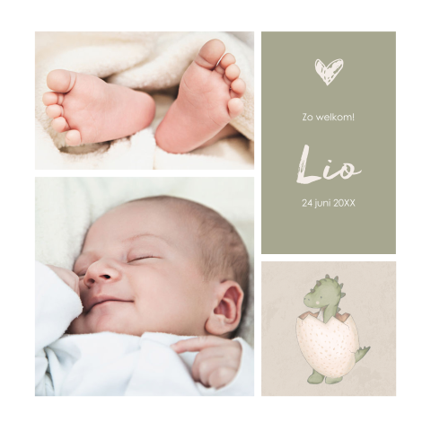 Süße unisex Geburtsanzeigekarte mit Fotos und Baby-Drache