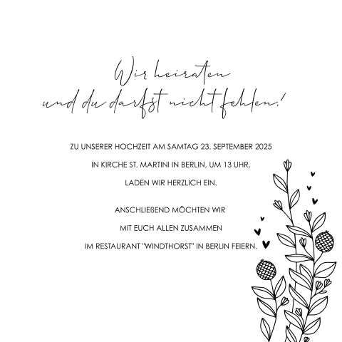 Einlegeblatt mit Blumen in Schwarz und Weiß